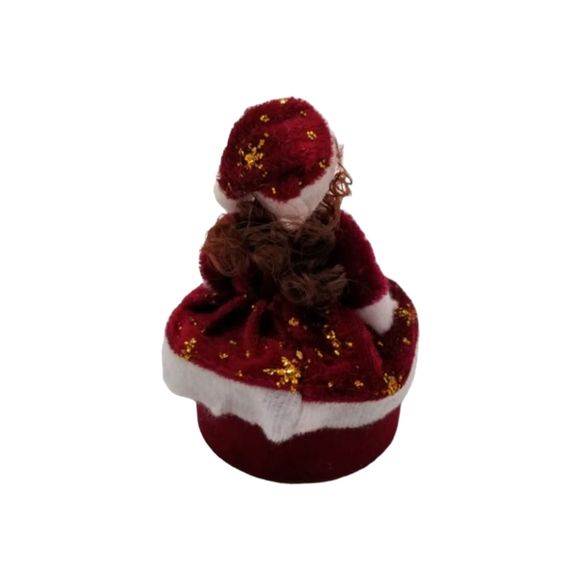 Brown Hair Burgundy Doll Trinket Box Miniature Christmas Porcelain Seasonal - Picture 3 of 7